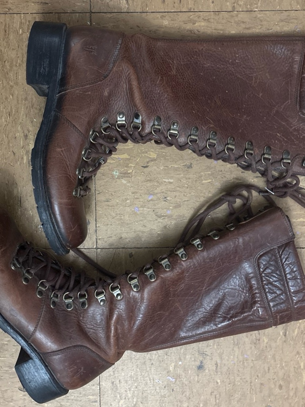 Frye Tall Brown Lace-Up Leather Combat Boots